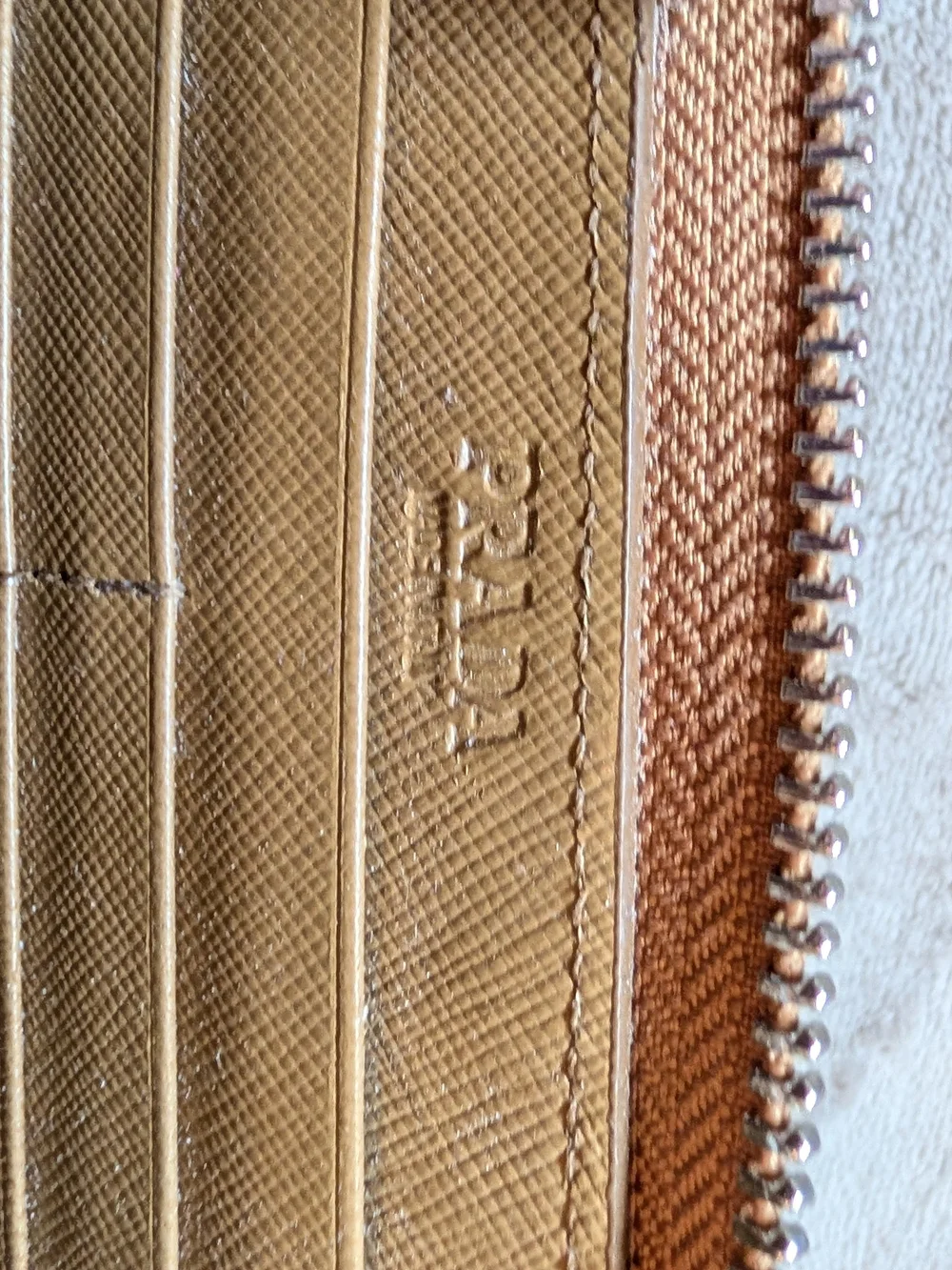 Prada Taupe Zip-Around Logo Wallet